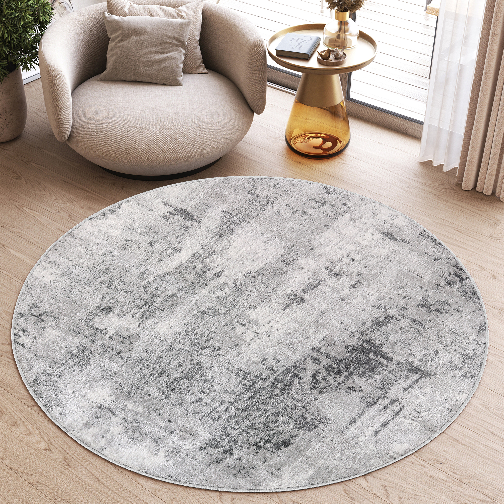 Area Rug Sky Round Grey Abstract Vintage Flecked