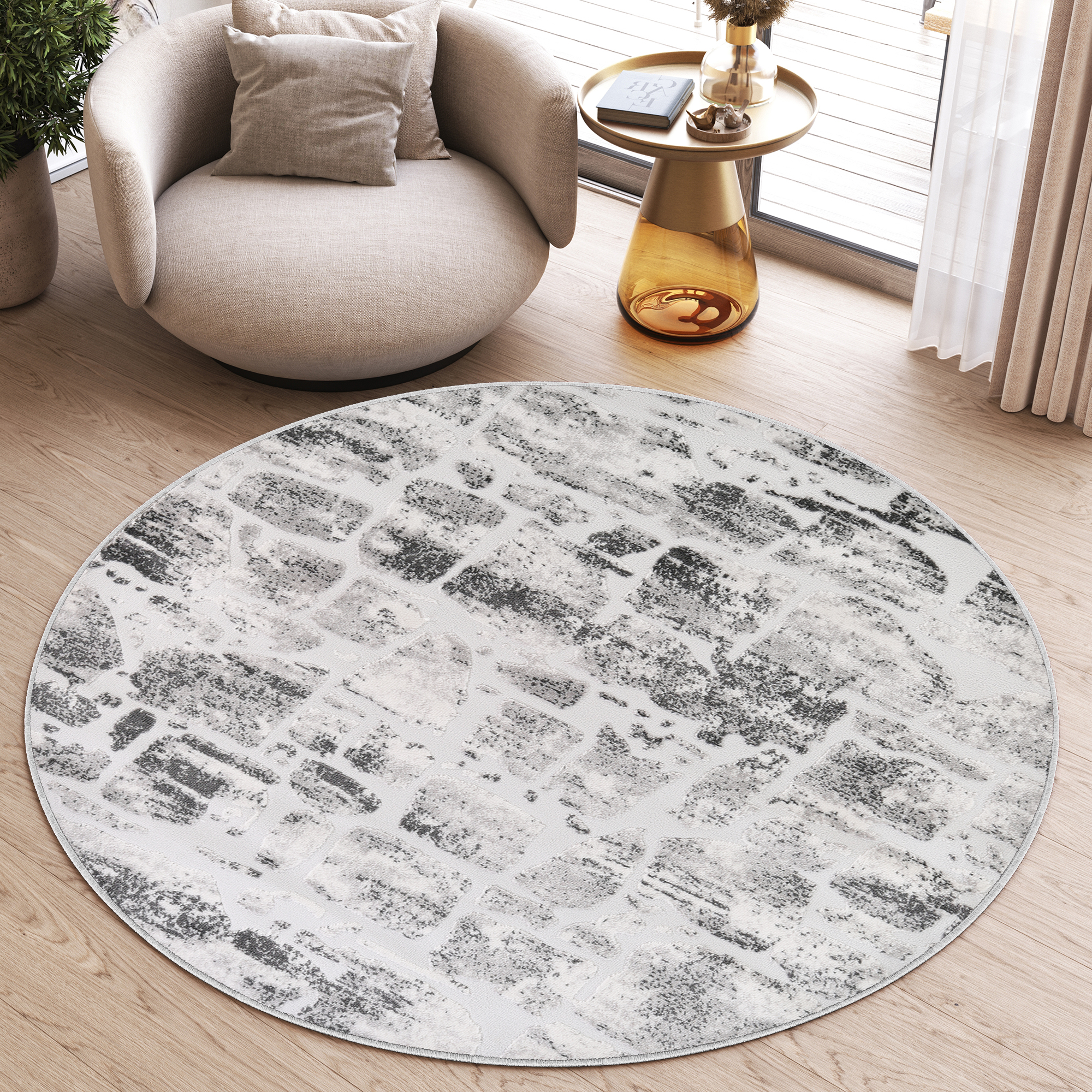 Area Rug Sky Round Grey Beige Abstract Flecked