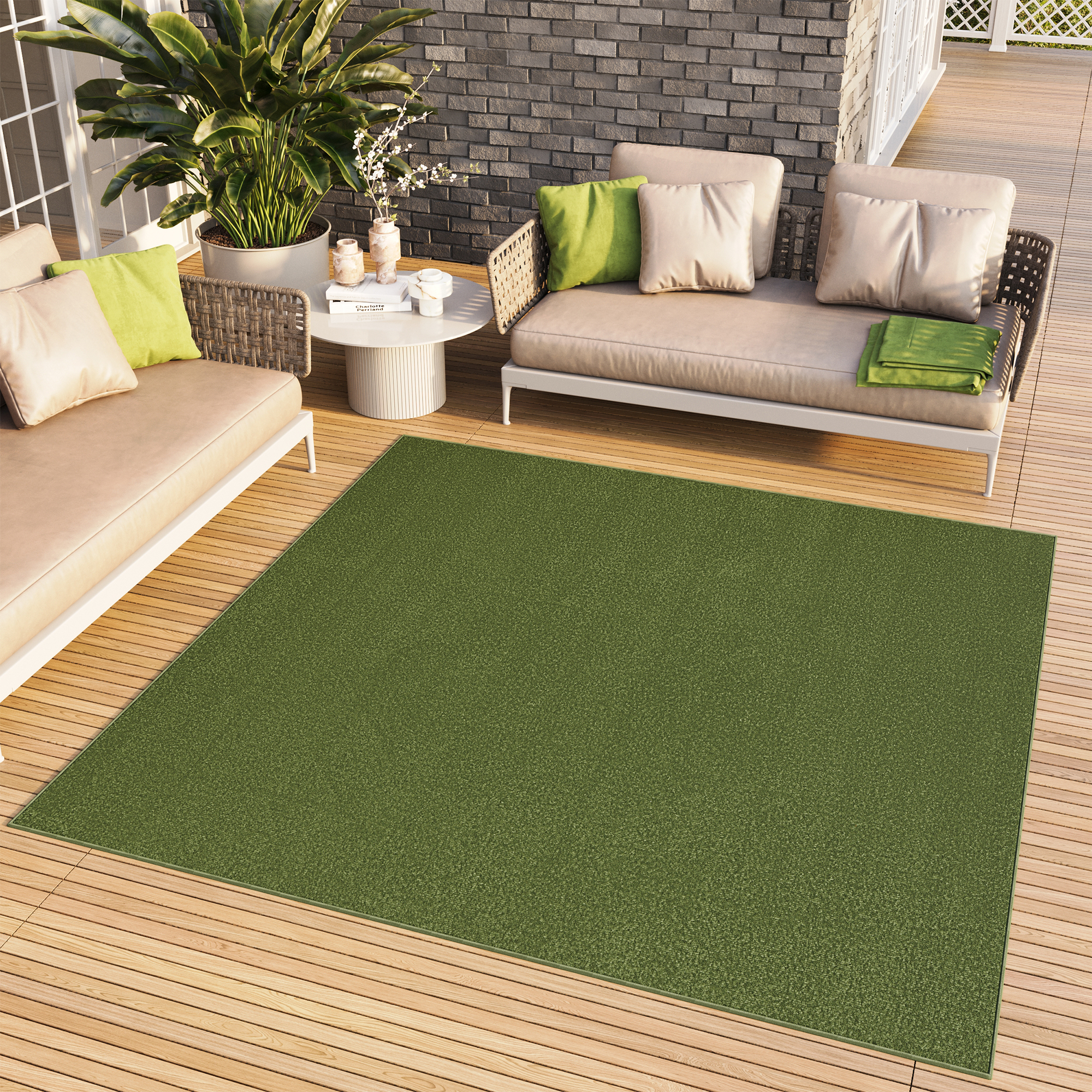 Area Rug Mono Square Indoor Outdoor Green