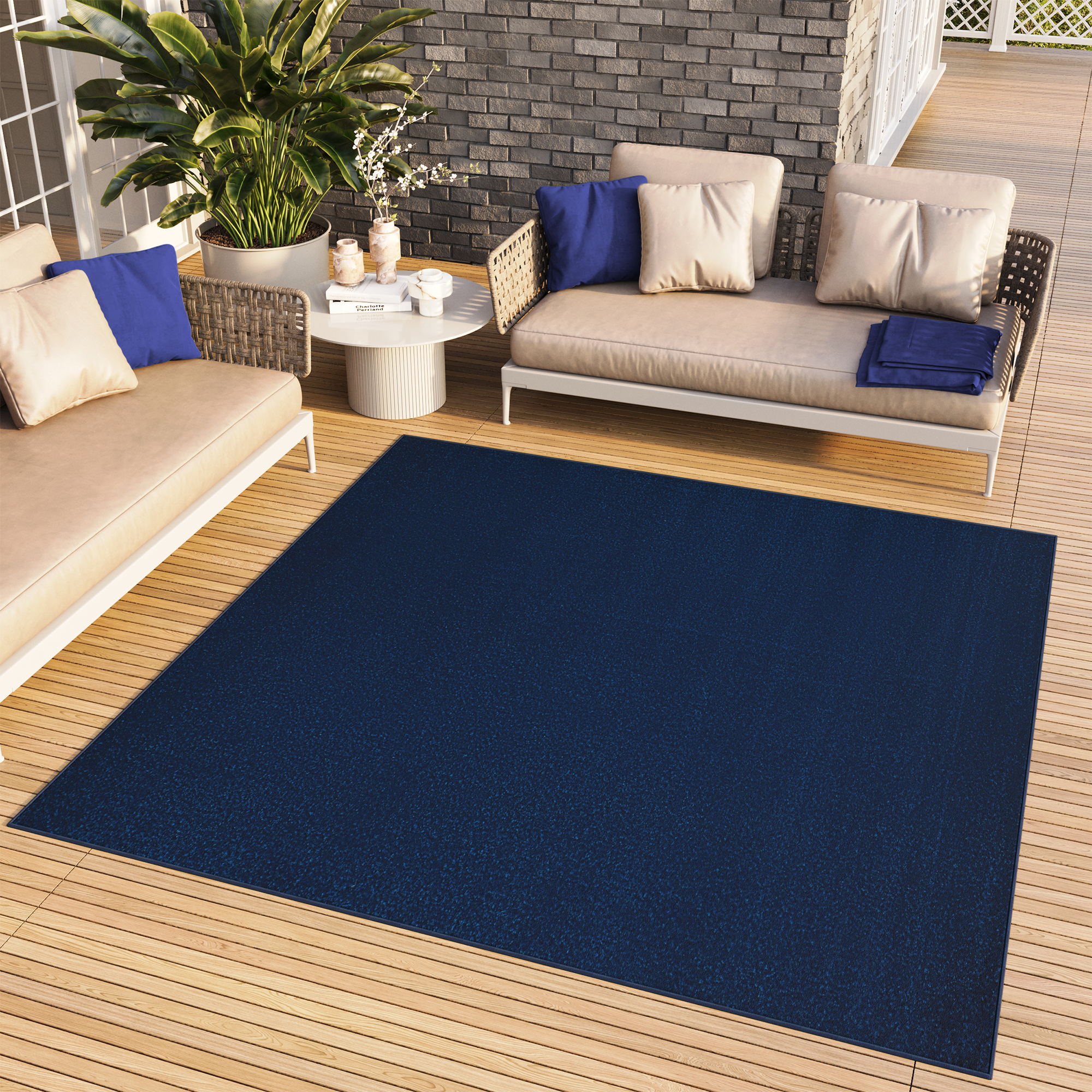 Area Rug Mono Square Indoor Outdoor Navy