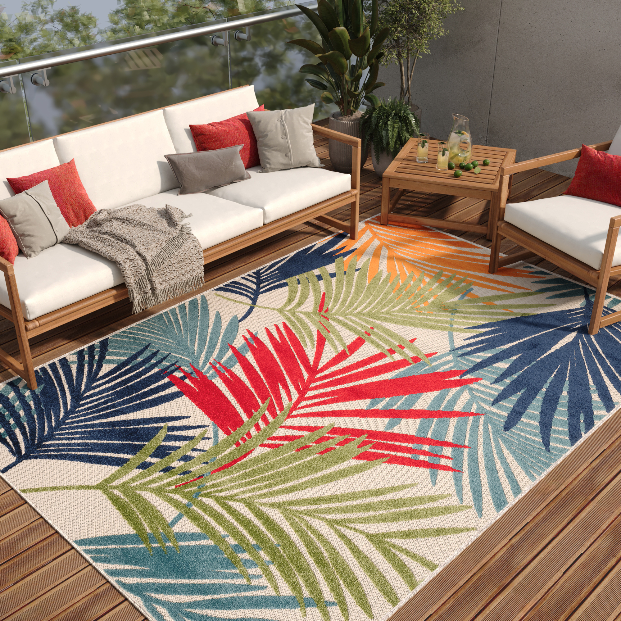 Area Rug Patio Outdoor Multicolour Leaves