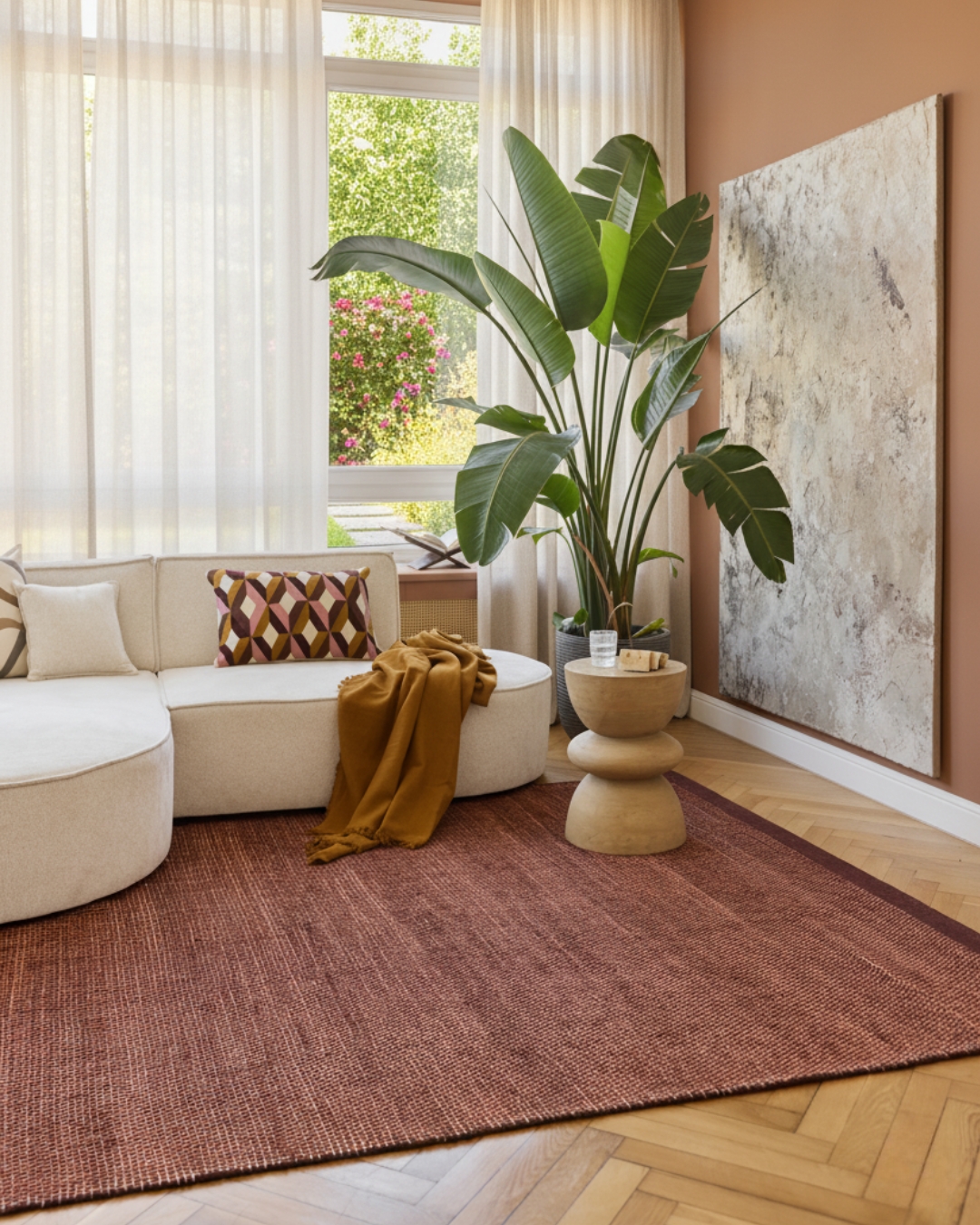 Wool Area Rug Loni Dark Brown