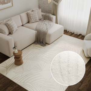 Area Rug Cream Palm Leaves