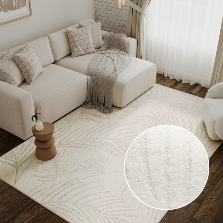 Area Rug Cream Palm Leaves