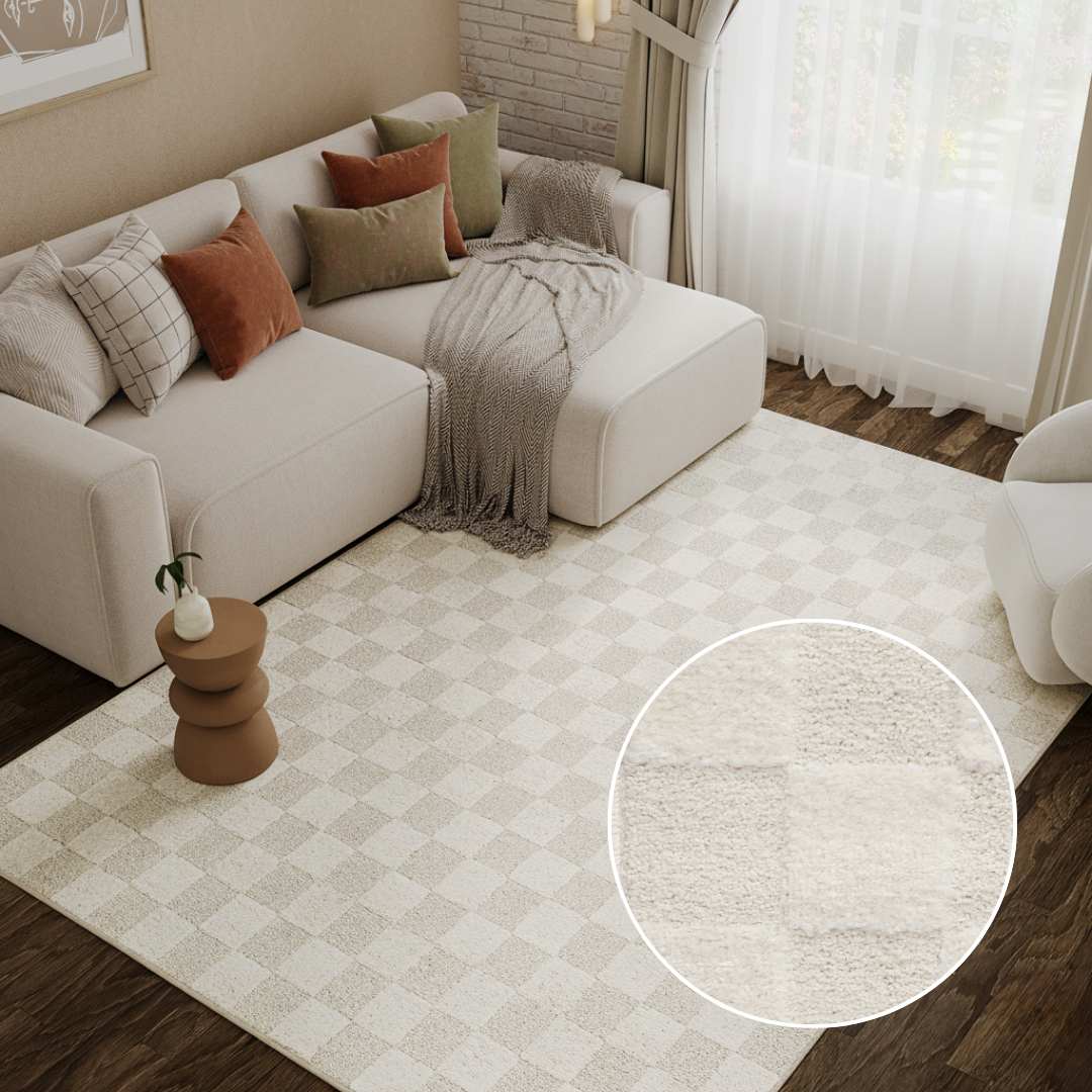 Area Rug Terra Cream Checkered