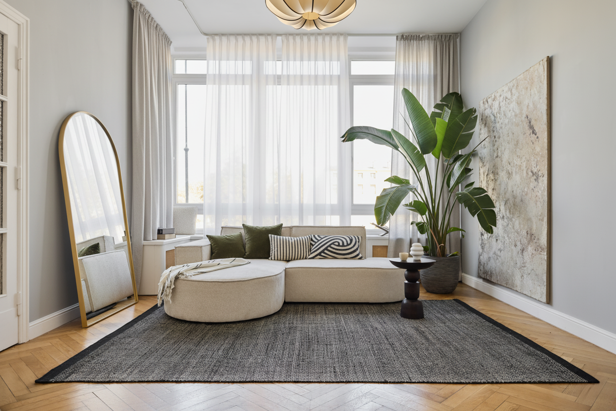 Wool Area Rug Loni Black