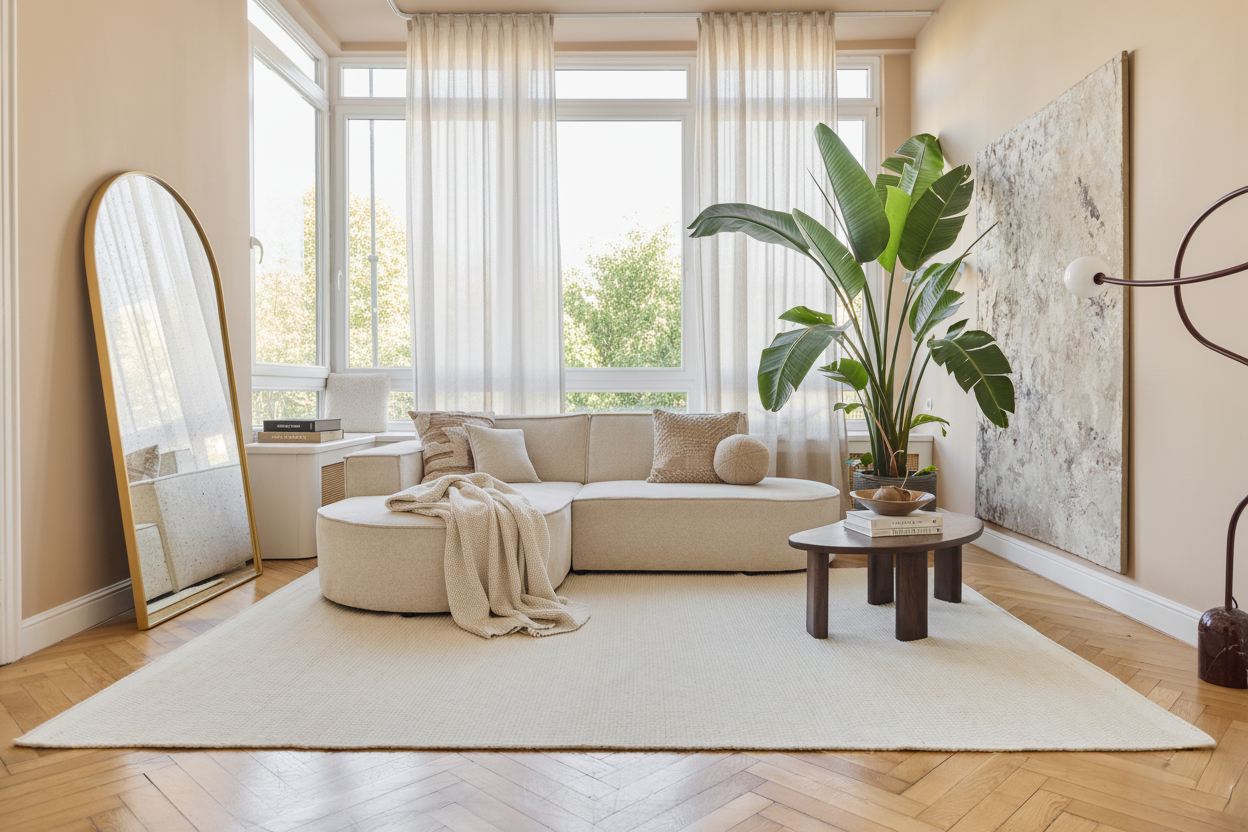 Wool Area Rug Loni White