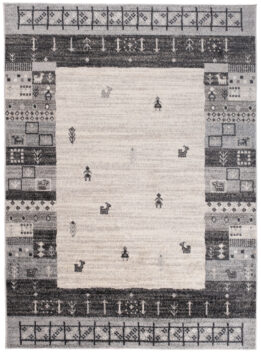 Area Rug Sari Grey Cream Ethnic Frame