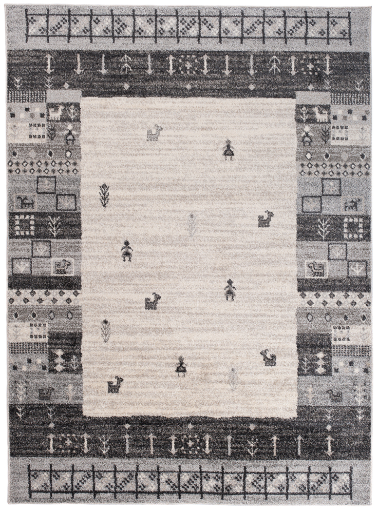 Area Rug Sari Grey Cream Ethnic Frame