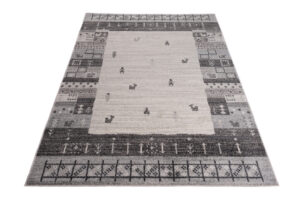 Area Rug Sari Grey Cream Ethnic Frame