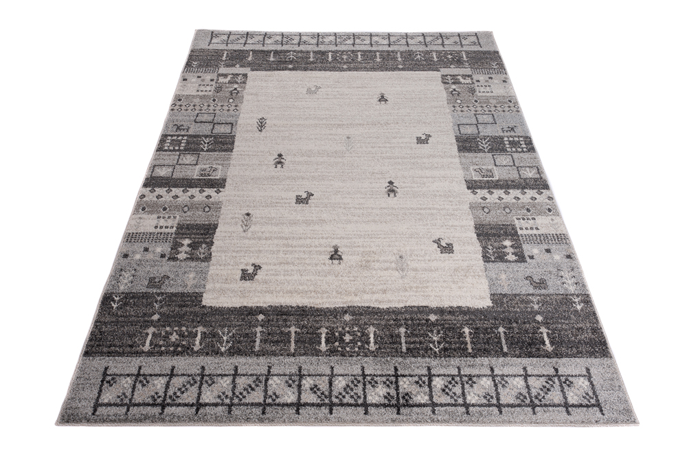 Area Rug Sari Grey Cream Ethnic Frame