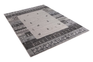 Area Rug Sari Grey Cream Ethnic Frame