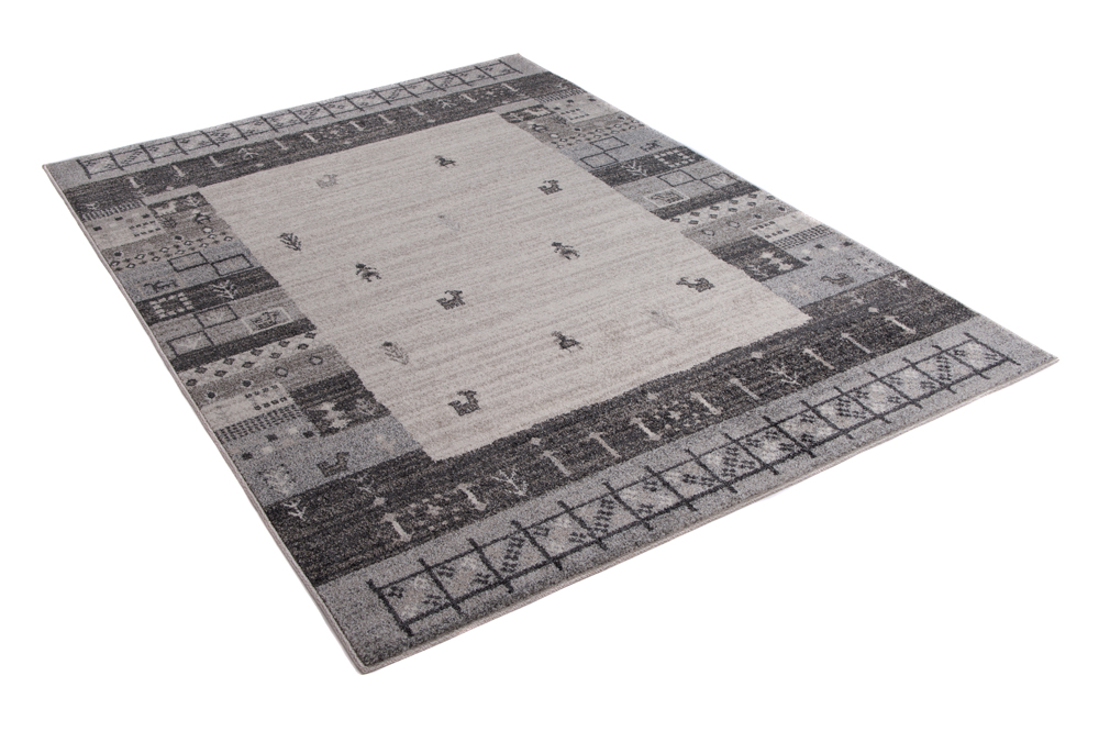 Area Rug Sari Grey Cream Ethnic Frame