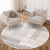 Area Rug Crystal Round Grey Beige Cream Stripes
