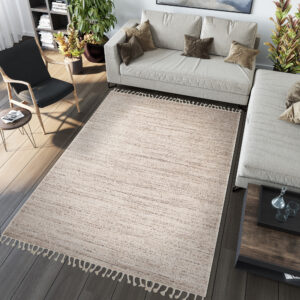 Area Rug Sari with Fringes Dark Cream
