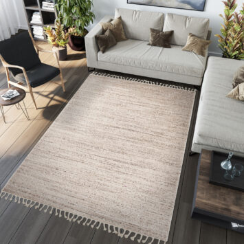 Area Rug Sari with Fringes Dark Cream