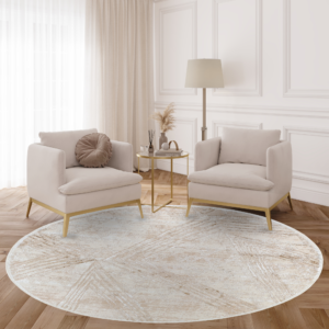 Area Rug Crystal Round Cream Brown Flecked Lines