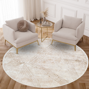 Area Rug Crystal Round Cream Brown Flecked Lines