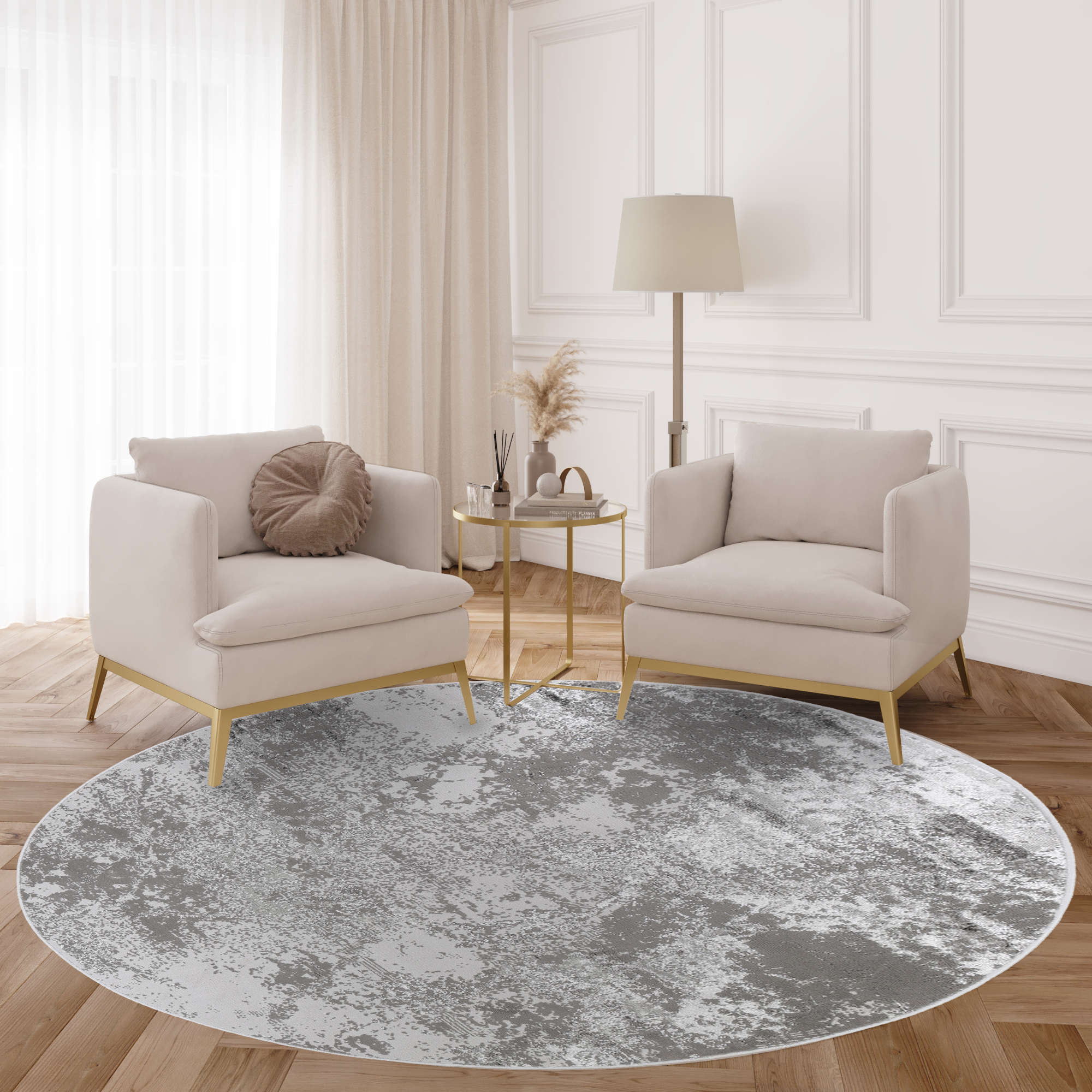 Area Rug Crystal Round Light Grey Marble
