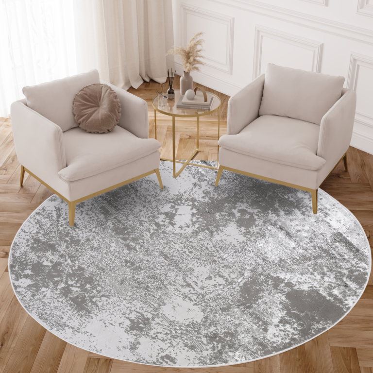 Area Rug Crystal Round Light Grey Marble