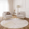 Area Rug Crystal Round Gold Brown Cream Leaves