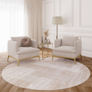 Area Rug Crystal Round Beige Brown Cream Stripes