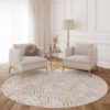 Area Rug Crystal Round Brown Cream Beige Lines