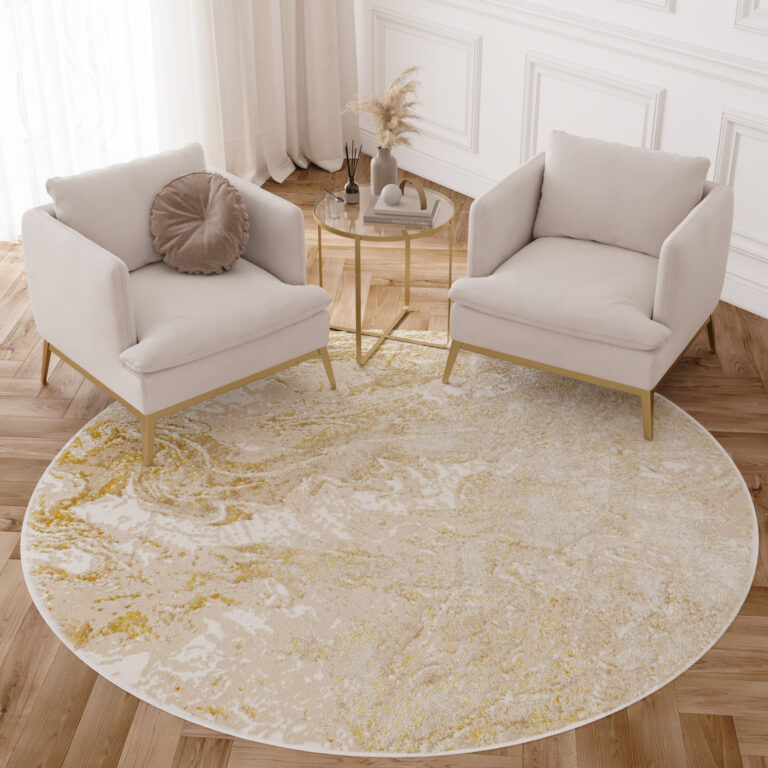 Area Rug Crystal Round Beige Gold Cream Marble