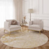 Area Rug Crystal Round Beige Gold Cream Marble