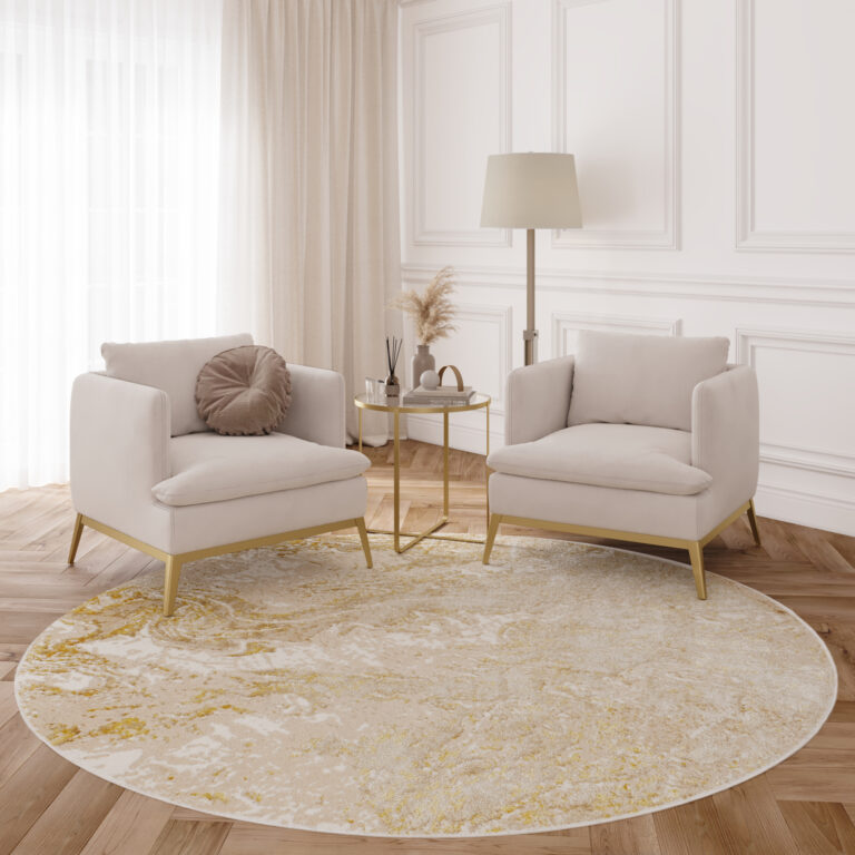 Area Rug Crystal Round Beige Gold Cream Marble