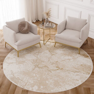 Area Rug Crystal Round Brown Beige Marble
