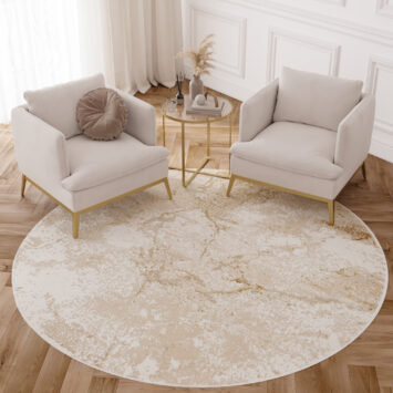 Area Rug Crystal Round Brown Beige Marble