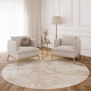 Area Rug Crystal Round Brown Beige Marble