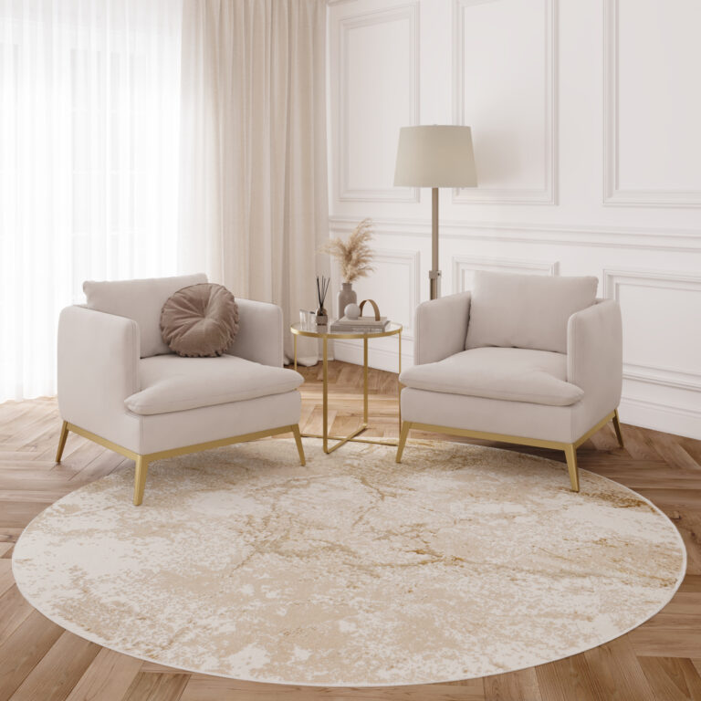 Area Rug Crystal Round Brown Beige Marble