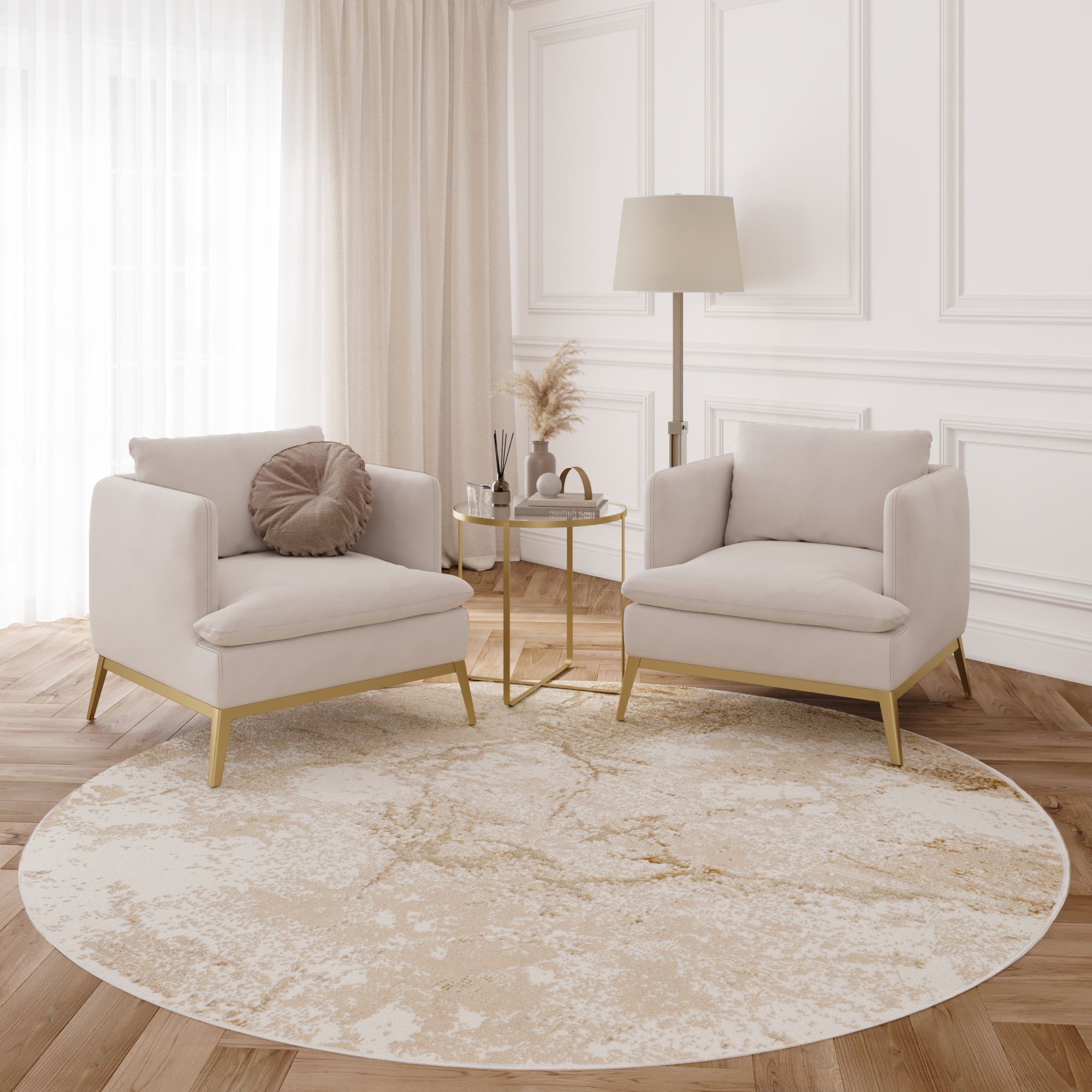 Area Rug Crystal Round Brown Beige Marble