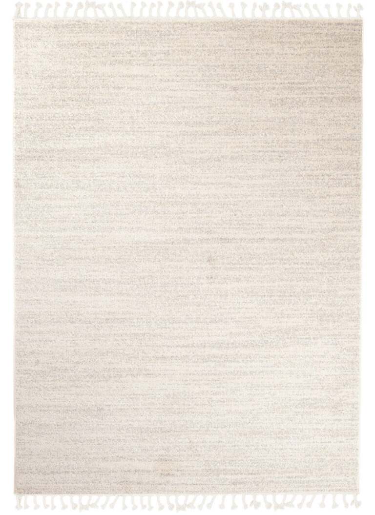 Area Rug Sari with Fringes Light Cream