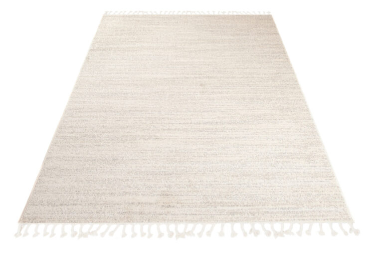 Area Rug Sari with Fringes Light Cream