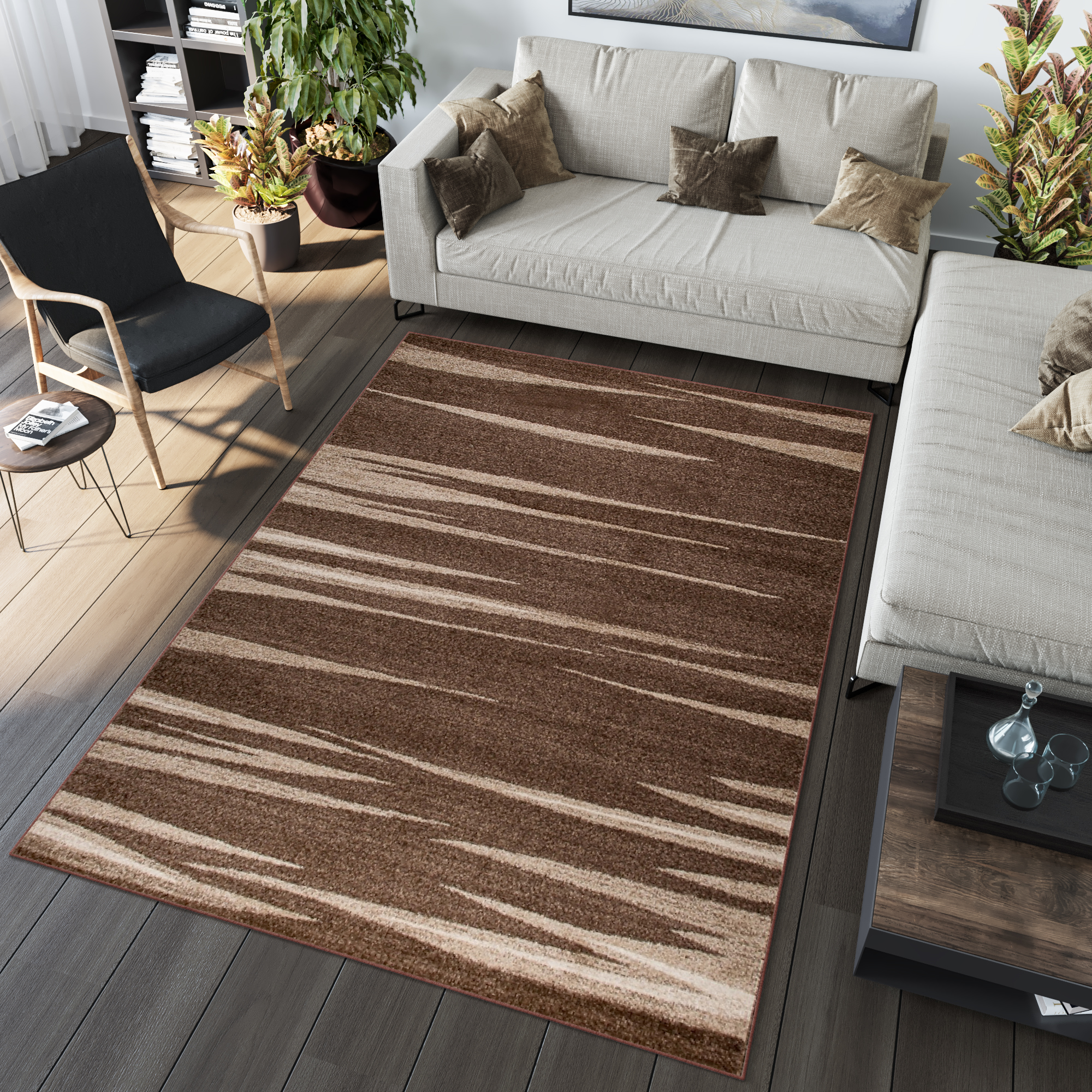 Area Rug Sari Brown Beige Striped