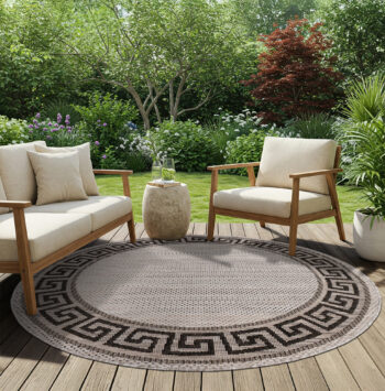 Area Rug Melissa Round Grey Black ZigZag Indoor Outdoor