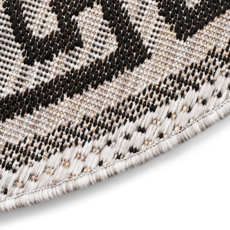 Area Rug Melissa Round Grey Black ZigZag Indoor Outdoor