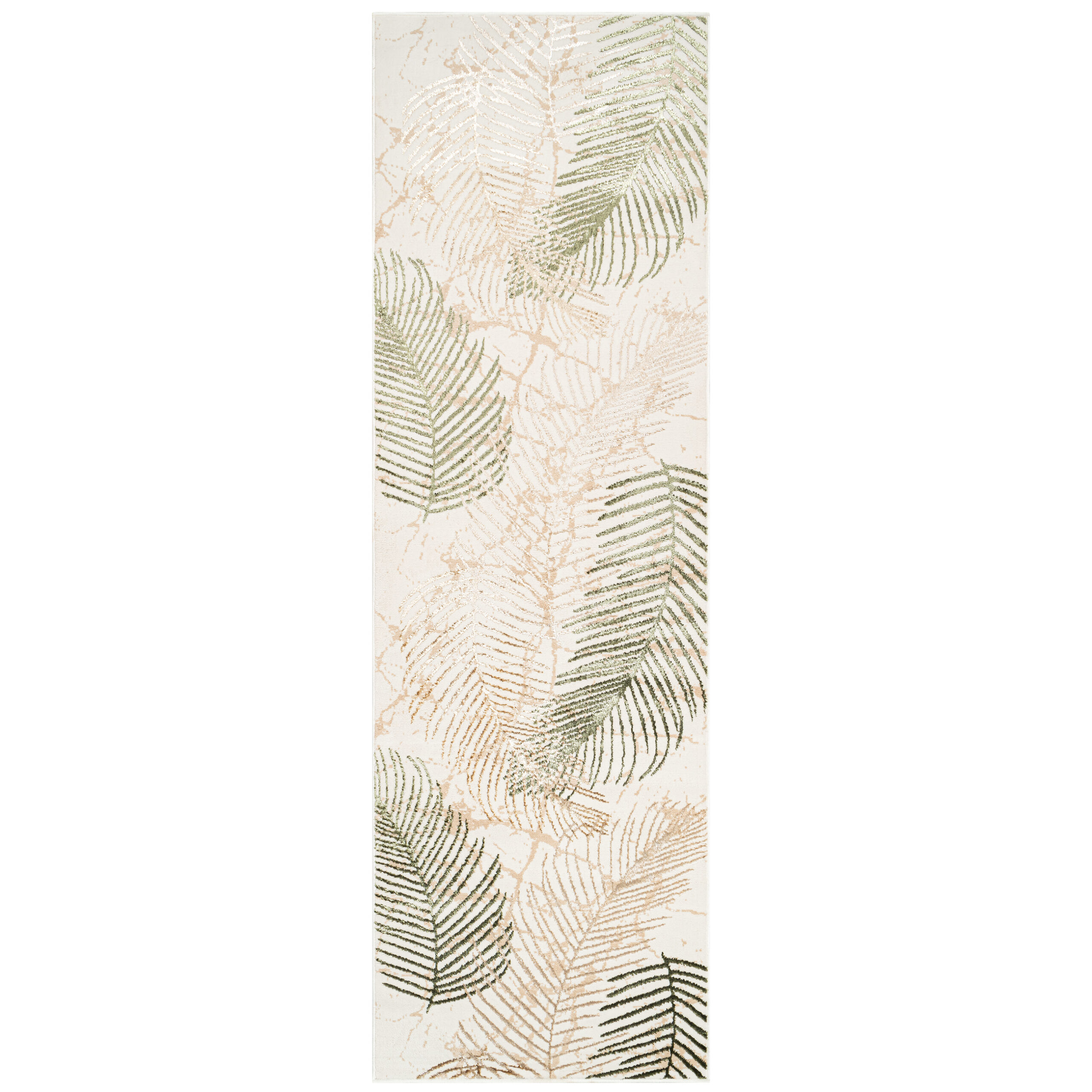 Carpet Runner Crystal Beige Green Leaves