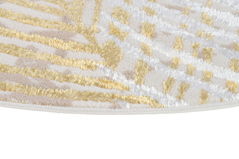 Area Rug Crystal Round Gold Brown Cream Leaves