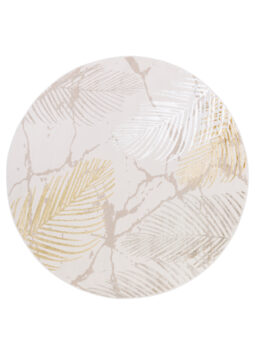 Area Rug Crystal Round Gold Brown Cream Leaves