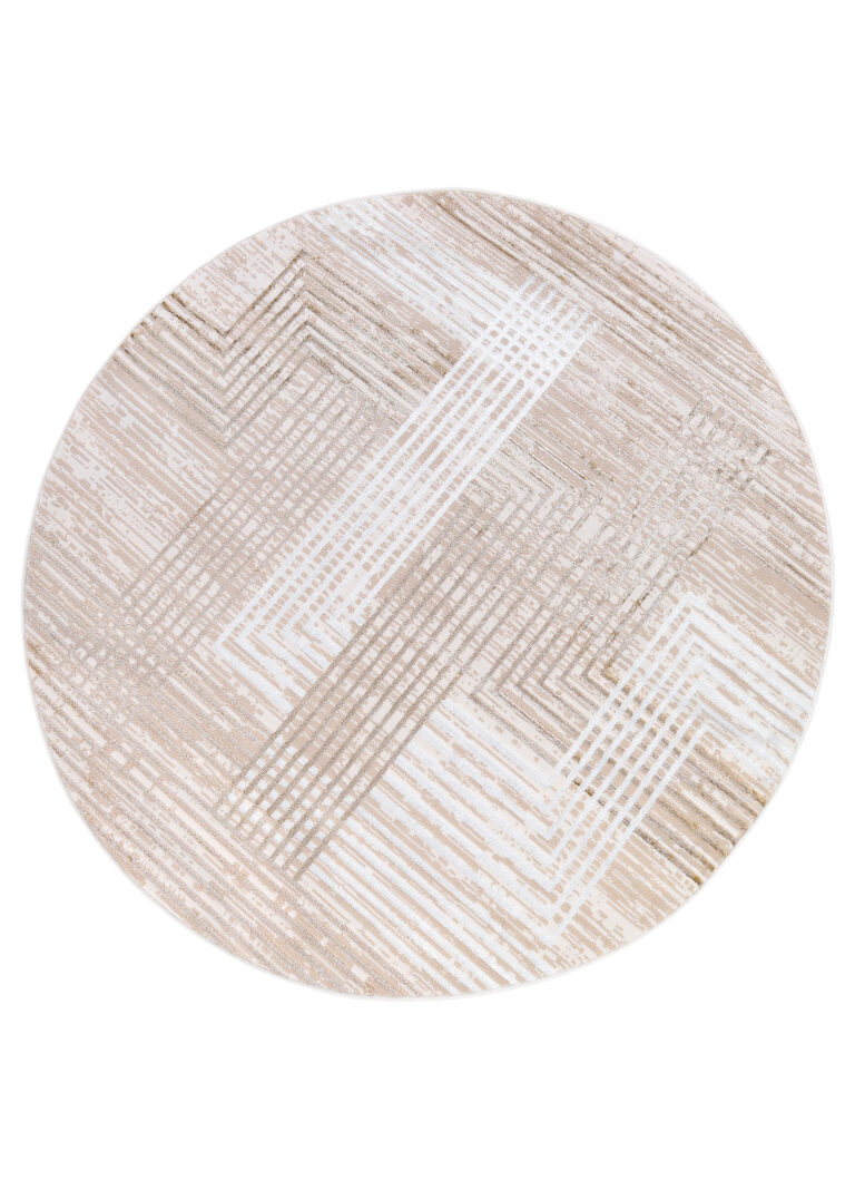 Area Rug Crystal Round Beige Brown Cream Stripes
