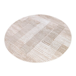 Area Rug Crystal Round Beige Brown Cream Stripes