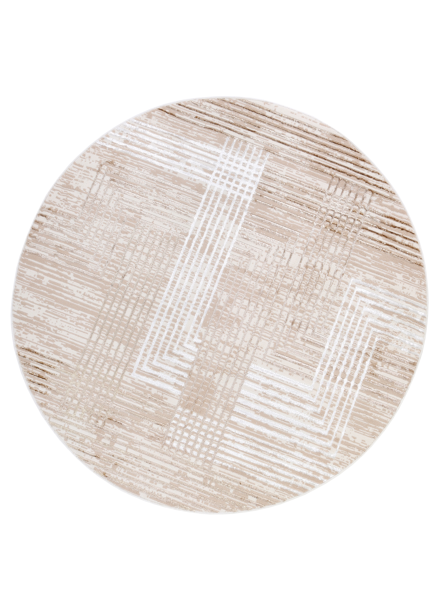 Area Rug Crystal Round Brown Beige Cream Stripes