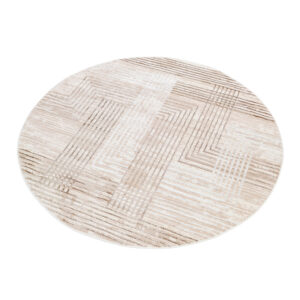 Area Rug Crystal Round Brown Beige Cream Stripes