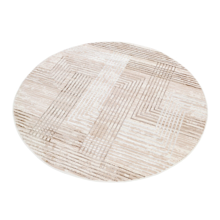Area Rug Crystal Round Brown Beige Cream Stripes