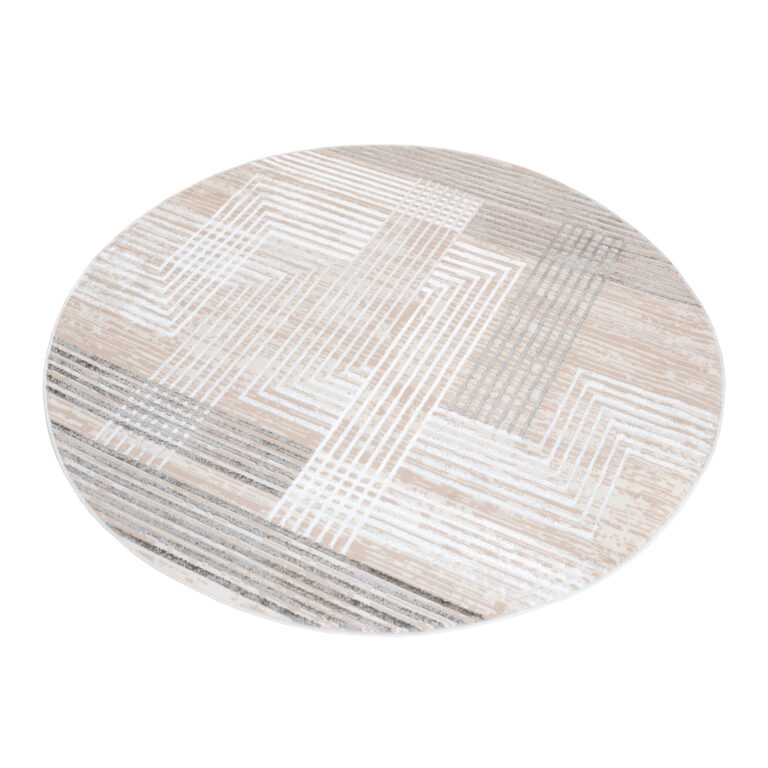 Area Rug Crystal Round Grey Beige Cream Stripes