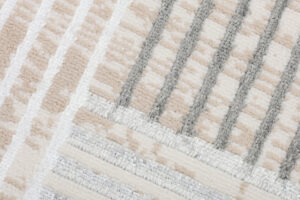 Area Rug Crystal Round Grey Beige Cream Stripes